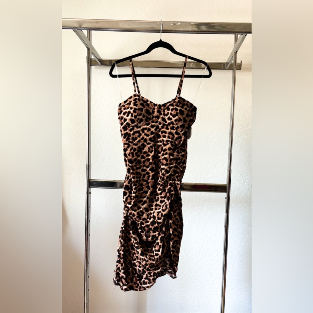 Jolie & Joy Leopard Print Ruched Mini Dress with Smocked Back M